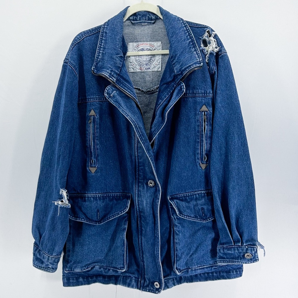 Vintage International Design Eli John Oversized Distressed Denim Jacket